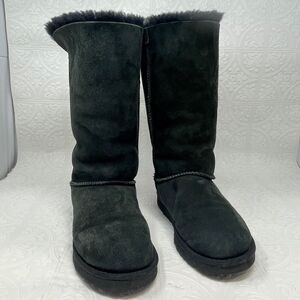 UGG Black Bailey Bow II 2 Suede Lace Up Slip On Knee High Tall Boots Size 7
